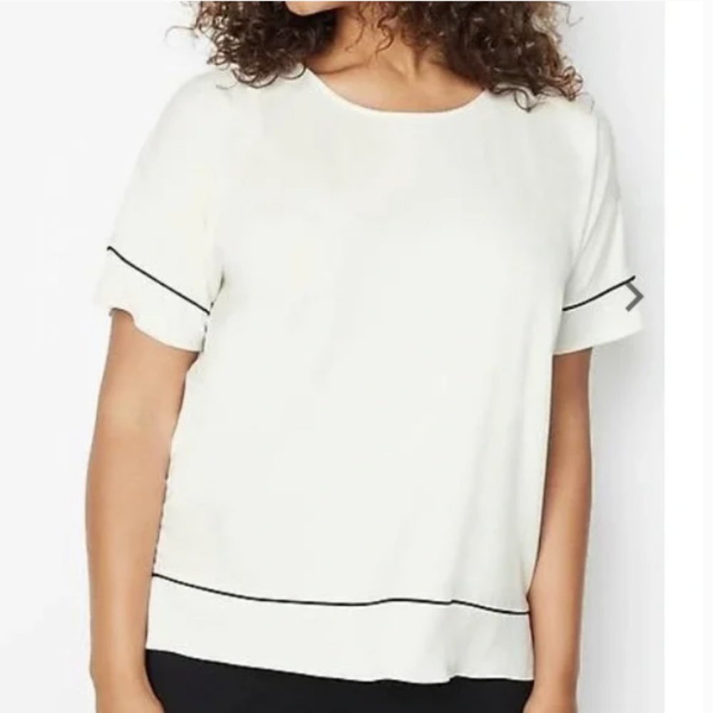J. Jill Wearever Collection Cream Knit Top With Black Piping & Chiffon Top